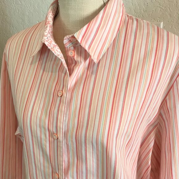 ALLISON DALEY Pink & Peach Striped Shirt - 16 - Picture 4 of 9